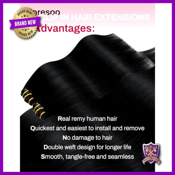 Real Human Hair Clip-In Extensions 20 Inch 120g 7pc Double Weft